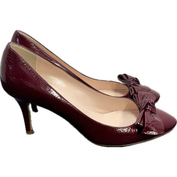 Kate Spade Maroon Red Patent Leather Bow Heel Women 8 - Picture 2 of 7